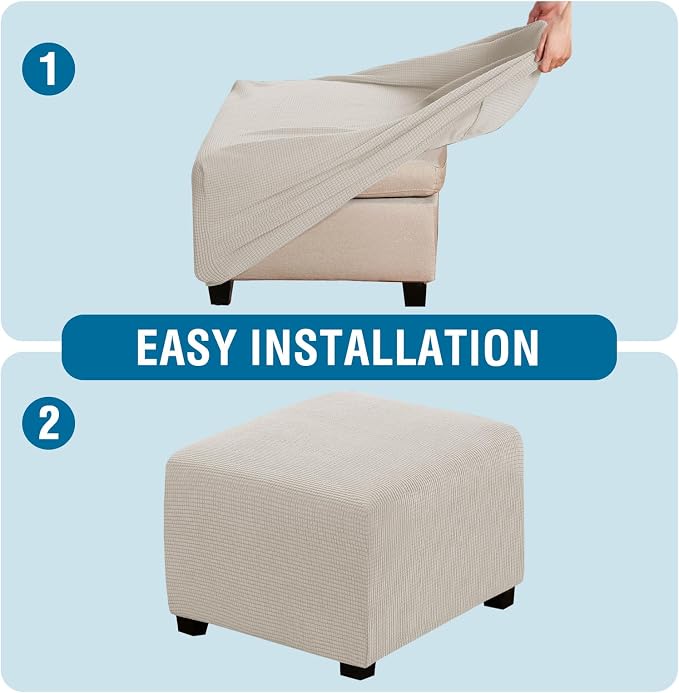 H.VERSAILTEX Ottoman Cover Slipcover Rectangle Fit Length 35"-45" Footrest Sofa Slipcovers Stool Cover Footstool Protector Covers Feature Stretch Thick Soft Jacquard Fabric Washable - Island Foissi