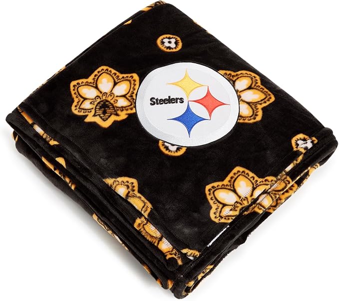 Vera Bradley Women's Fleece NFL Oversized Throw Blanket (Multiple Teams Available), Pittsburghsteelersonblack/Yellowbandana, One Size