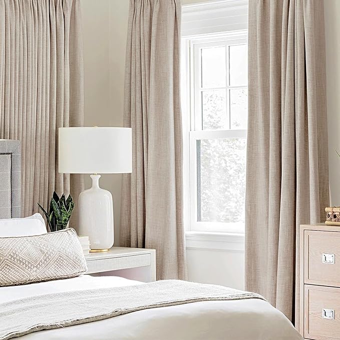 MIULEE 100% Blackout Linen Textured Curtains for Bedroom Solid Thermal Insulated Natural Beige Grommet Room Darkening Curtains & Drapes Luxury Decor for Living Room Nursery 52 x 95 Inch (2 Panels)