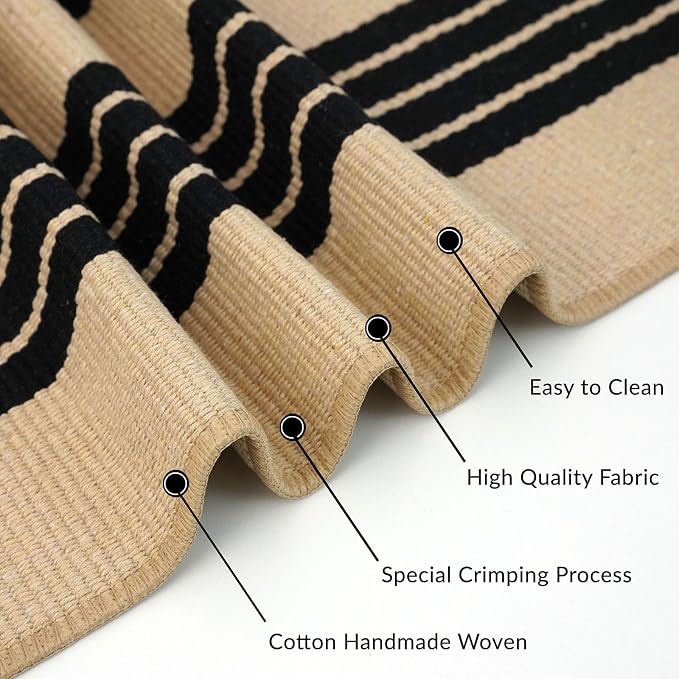 IOHOUZE Black and Tan Striped Rug 2'x3' Front Door Rugs Outdoor, Small Washable Area Rug for Front Porch, Spring Summer Welcome Mats Outdoor Indoor, Doormat for Entryway Porch Entrance