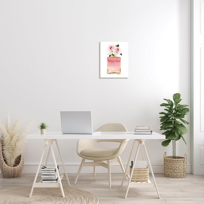 The Stupell Home Décor Collection Pink and Gold Ombre Perfume Bottle with Roses Wall Plaque Art, 13 x 19, Multi-Color | Stupell Industries · By Amanda Greenwood · Ready to hang · Shabby chic charm for living room or bedroom · Made in USA
