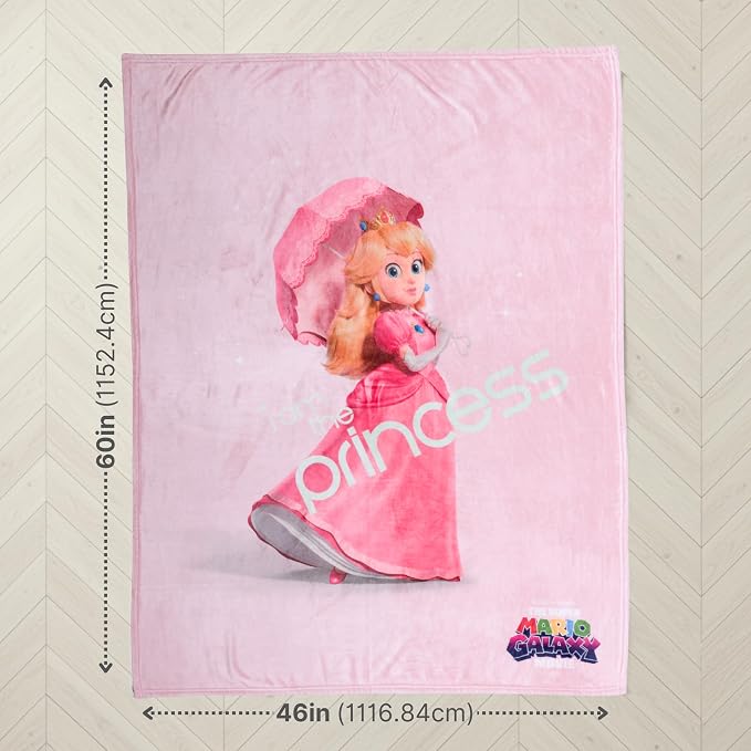 The Super Mario Galaxy Movie Throw Blanket, Princess Peach, Soft Cozy Decorative Blanket for Couch, Bed, or Gaming Room (100% Officially Licensed Product) By Franco Collectibles