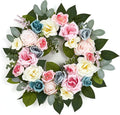 Garvee 20 Inch Spring Wreaths for Front Door, Artificial Pink Rose Wreath | with Colorful Florals and Eucalyptus Foliage, for Home Wall Window Wedding Party Indoor Outdoor Decor