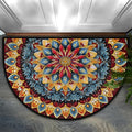 Mandala Red Half Round Door Mat Semi Moon Rug Fireplace Carpet Area Rugs | Mandala Red Non Slip Absorbent Half Circle Mat Carpet for Indoor Outdoor Patio Kitchen Bathroom Entryway Home Decor