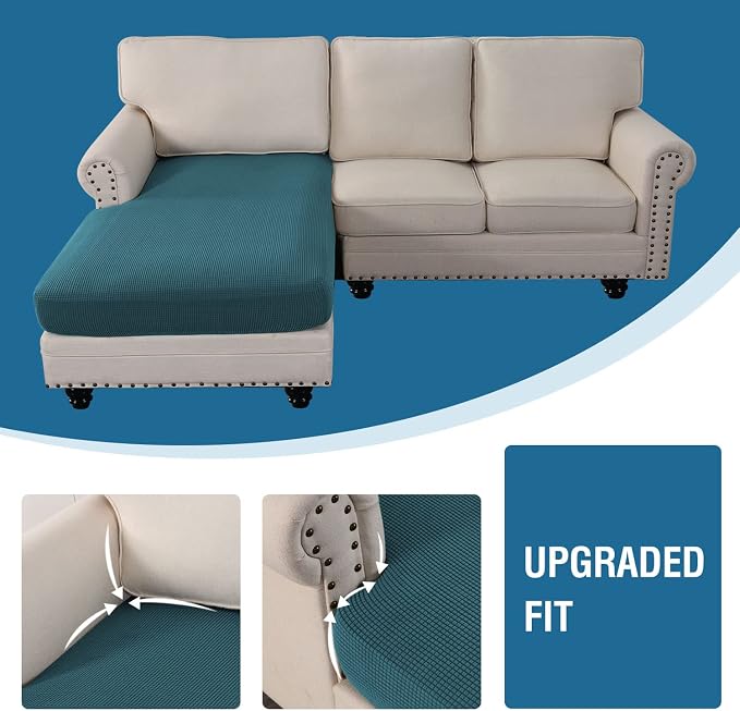 H.VERSAILTEX Sectional Couch Covers 1 Piece Chaise Slipcover L Shape Separate Cushion Couch Cover for Both Left/Right Sectional Couch (Seat Only: 1 Chaises, Deep Teal)