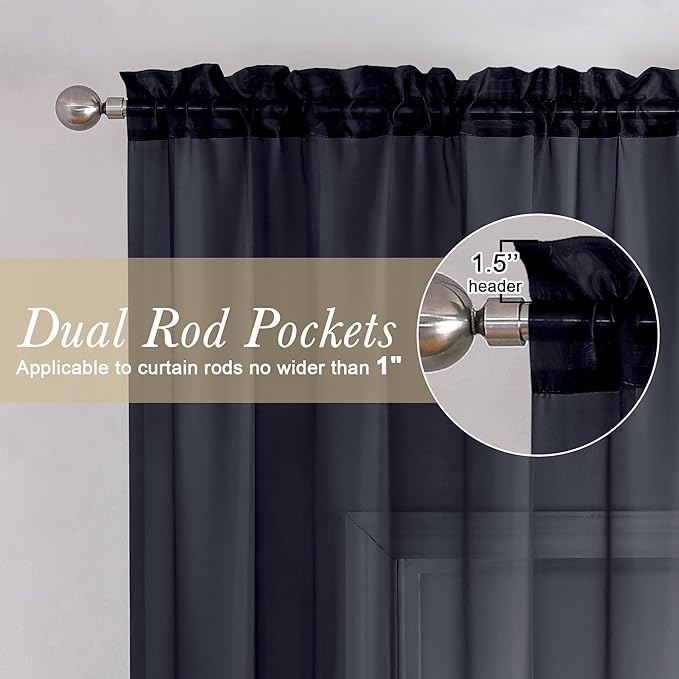 Lecloud Black Sheer Curtains 120 Inches Long 2 Panels, Balance Light & Privacy - Image 4