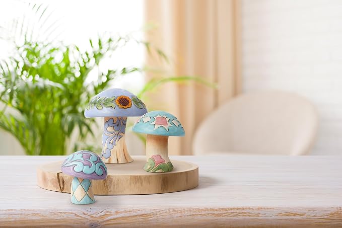 Enesco Jim Shore Heartwood Creek Nature's Meadow Mushrooms Miniature Figurine 3pc Set- Stone Resin Hand Painted Crafted Collectible Decorative Gnomes Mini Figurines Home Decor Statue, 2.5 Inch