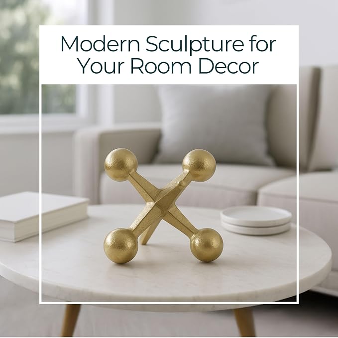 Gold Metal Jacks Decorative Object – Abstract Sculpture Modern Home Decor Ornament – Shelf Styling & Coffee Table Decor for Bathroom, Office & Living Room – 7" x 5"