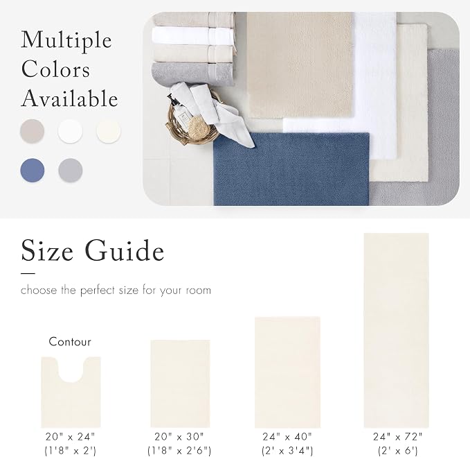 MADISON PARK SIGNATURE Marshmallow Bathroom Rug Non Slip, Luxrurious Plush Bath Mat, Absorbent, Quick Dry, Spa Design Bath Room Décor, 20x24, Ivory | Non slip Backing, Spa Quality Luxurious Plush Bath Rug for Bathroom, Quick Dry, OEKO TEX, U Shaped