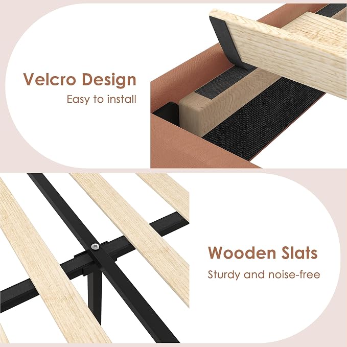 VECELO Full Size Platform Bed Frame with Height Adjustable Upholstered Headboard, Modern Mattress Foundation,Strong Wood Slat Support, No Box Spring Needed, Easy Assembly,Brown