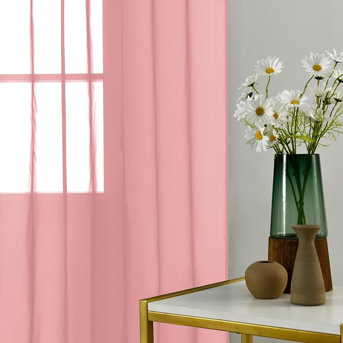 youleyar Solid Sheer Rod Pocket Curtain Voile Draperies 2 Panels White Beige Black Grey Coffee 52 Inch Width 54 Inch Long 1 Pair for Kitchen Bedroom Children Living Room Yard (Blush,52Wｘ54L)