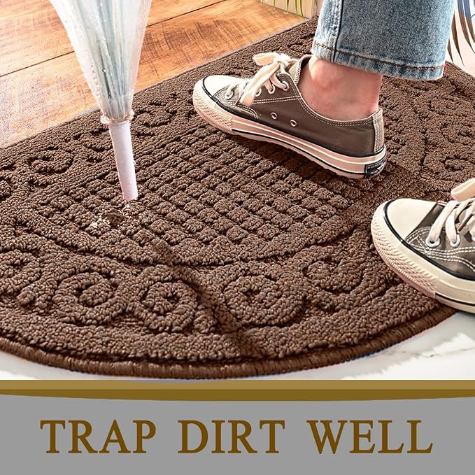 2 Pack Half Round Indoor Door Mat 18"X30",Non Slip Machine Washable Entryway Rug for Front/Back Outdoor,Half Circle Absorbent Low Profile Entrance Kitchen Floor Mat Doormat for Muddy and Paws-Grey…