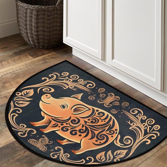 cfpolar Tribe Pig Printing Half Round Door Mat Outdoor Entrance Large 24"x36" Half Circle Welcome Entrance Way Mat Semi Circular Front Door Mat Area Rug for Garage, Patio, High Traffic Areas