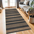 COZYLOOM 2x6 Striped Jute Rug Washable Runner Rug for Hallway Non Slip Non Shedding Geometric Carpet Stain Resistant Contemporary Foldable Indoor Outdoor Mats for Kitchen Bathroom, Black/Coffee