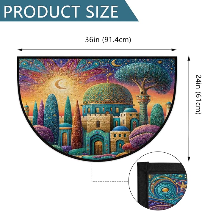 Sun Half Round Door Mat Semi Circle Rug Half Moon Doormat | Soft Washable Moon Fantasy Welcome Entrance Mat for Outdoor Indoor Floor Bedroom Bathroom Home Kitchen Festival Decor