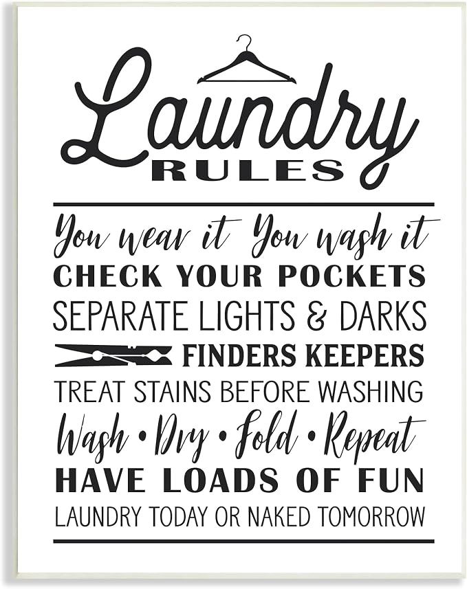 Stupell Industries Laundry Rules with Hanger Typography Oversized Wall Plaque Art, Proudly Made in USA | Stupell Industries · By Lettered and Lined · Ready to hang · Made in USA
