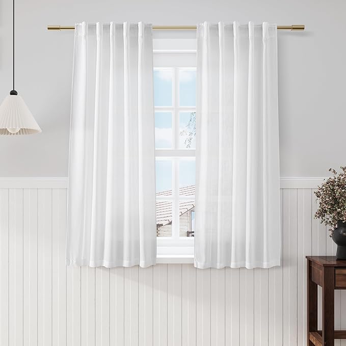 Nanspring White Kitchen Curtains 54 Inch Length 2 Panels Back Tab Thermal Insulated Drapes for Bedroom Living Room Dining Room Energy Efficient Window Treatment 40x54 Inch