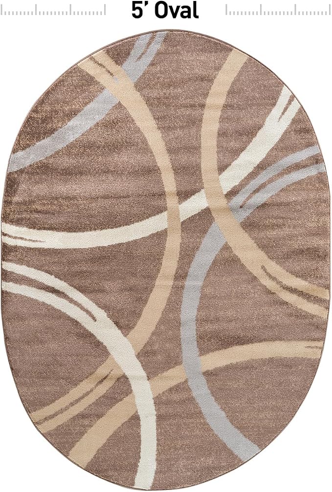 Rugshop Wavy Circles Modern Non-Shedding Living Room Oval Rug Brown 5' x 7' | Oval, Size 5' x 7', Bedroom, Dining Room, Home Office, Kitchen, Entryway, Hallway, Nursery, Kids Room, Guest Room