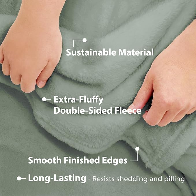 DEZ FURNISHINGS Ultra Soft Plush Fleece Throw Blanket, Double Sided Cozy Thick Warm Blanket for Sofa & Bed, Throw XL (60" x 70"), Sage Green