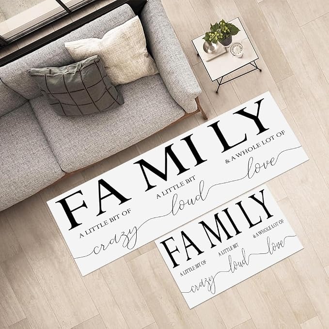 GUBIYU Kitchen Rug Set of 2, Black and White Living Room Rugs Bedroom Rug Anti Fatigue Kitchen Mats Non Skid Waterproof Kitchen Rugs Cushioned Farmhouse Comfort Standing Kitchen Mats for Floor