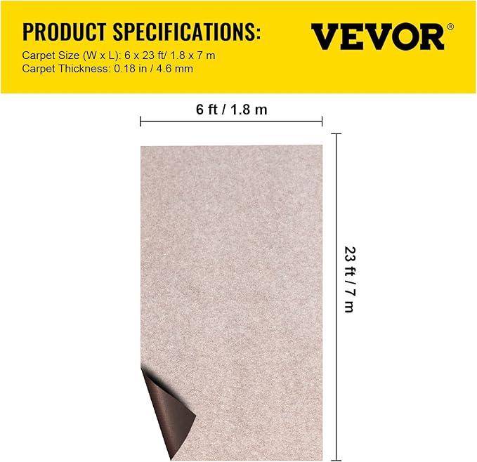Happybuy 6 ft x 23 ft Brown Marine Carpet for Boats Waterproof - 0.18" Thick Indoor Outdoor Rug Carpet Roll for Home Patio Porch Deck