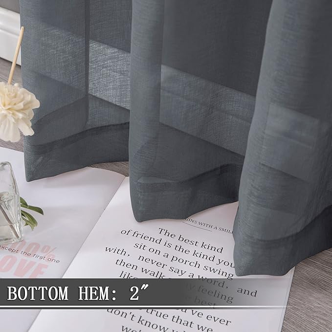 Tollpiz Short Sheer Curtain Linen Textured Bedroom Curtains Sheer Light - Image 4