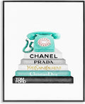 Stupell Industries 'Grey Teal and Black Fashion Bookstack with Teal Phone', Framed Giclee Art, Black, 11 x 14 Inches, Easy to Hang and Sturdy, Made in USA, by Amanda Greenwood