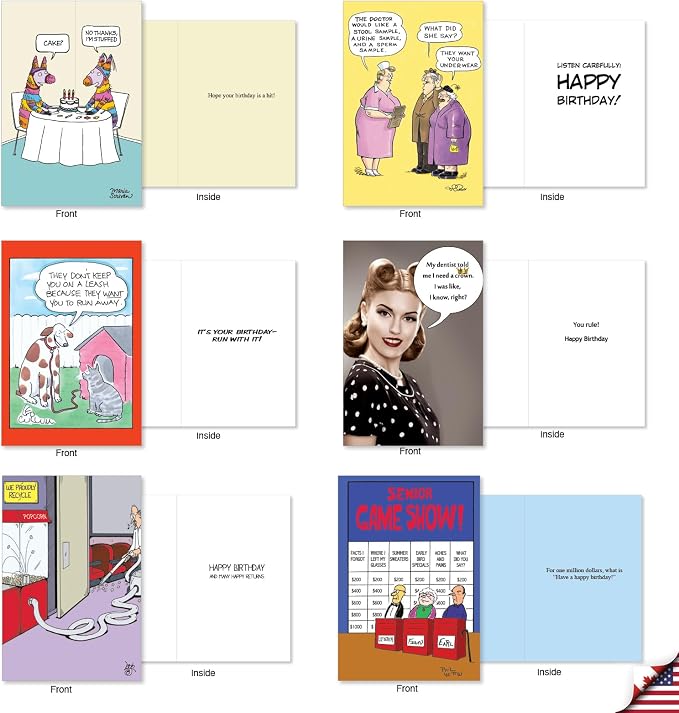 NobleWorks 20 Assorted Box Set Funny Birthday Greeting Cards w/ 5 x 7 Envelopes For Men, Women (20x1 Designs) Bday Ageless Humor AC8713BDG-B1x20