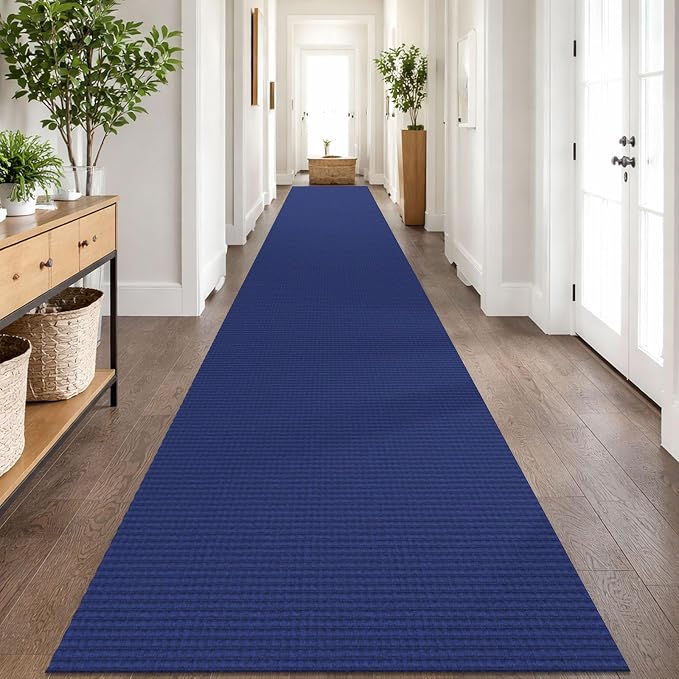 IOHOUZE Washable Exrea Long Hallway Runner Rug 3x20 Non Slip Rubber Backed Kitchen Runner Entryway Runner Indoor, Woven Rugs Floor Carpet for Kitchen Hall Entryway, Royal Blue/Navy