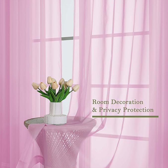 Lecloud Light Pink Sheer Curtains - Image 4