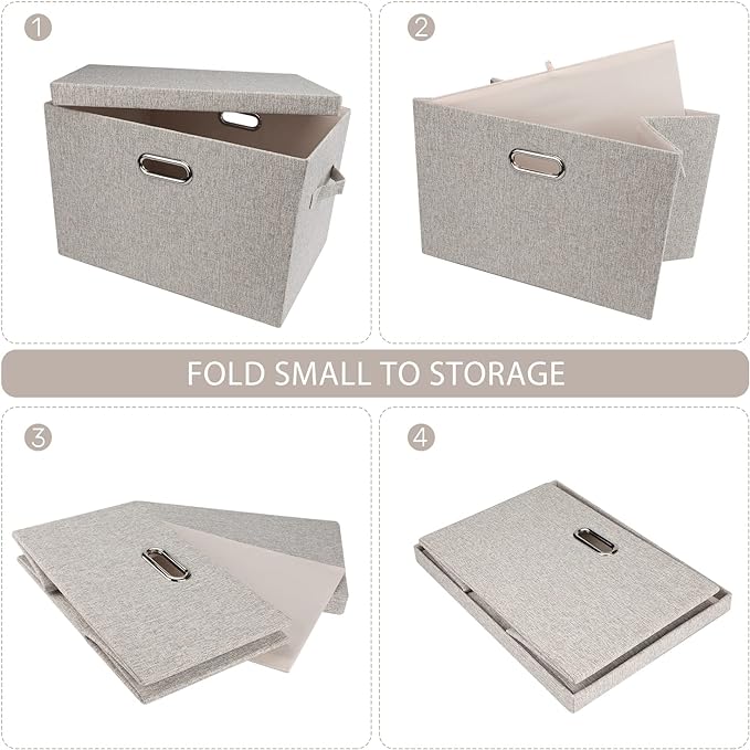 Graciadeco Large Quart Collapsible Stackable Storage Bins with Lids, 3 Packs Beige Linen Fabric Closet Boxes with Lids, Storage Cube Baskets Container Organizers for Bedroom Office(16.6 x 11.7 x 10.8) | 36 Quart 3 Pack Beige Collapsible Stackable Linen...