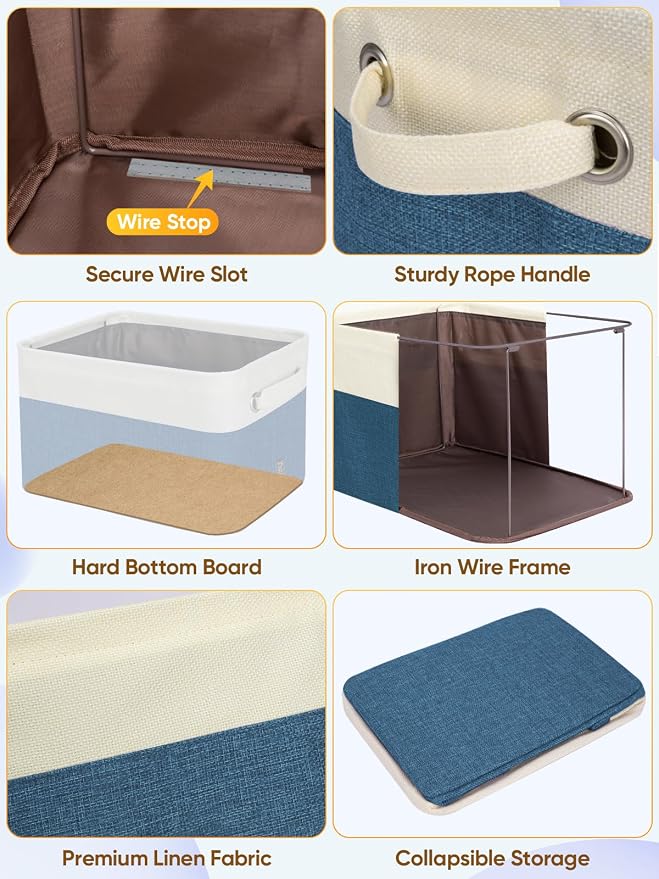 BALEINE 4 Pack Fabric Closet Storage Bins for Shelves, Linen Closet Organizers and Storage, Decorative Baskets for Organizing, Shelf, Clothes, Home, Office (Navy Blue, 12"x8"x8")
