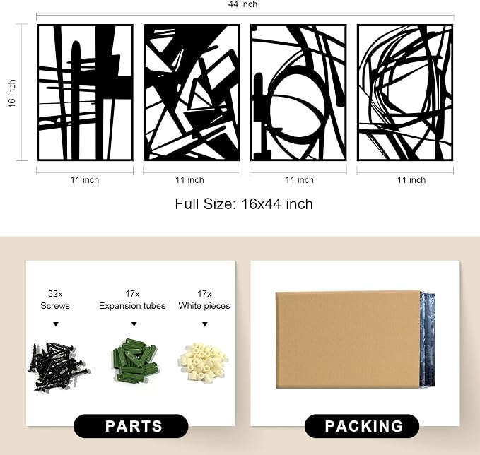 Glamativity 4 Pack Black Abstract Metal Wall Art, Minimalist Décor Single Line Art Wall Décor, 3D Textured Metal Wall Sculptures, for Living Room Bedroom Bathroom Study Room (Black Abstract, M Size 16 x 11'')