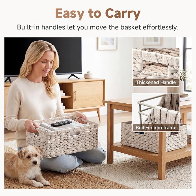 StorageWorks Large Wicker Baskets for Storage,White Wicker Baskets,1-Pack | Hyacinth Baskets for Decor,Wicker Storage Baskets for Shelves,Decorative Basket,Shelf Baskets for Organizing,16½" x 13" x 7½"