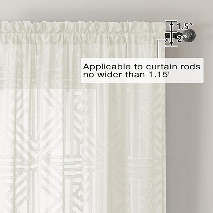 Simplebrand Ivory Sheer Kitchen Curtains 36 Inch Length Tier Curtains 2 Panels - Image 4