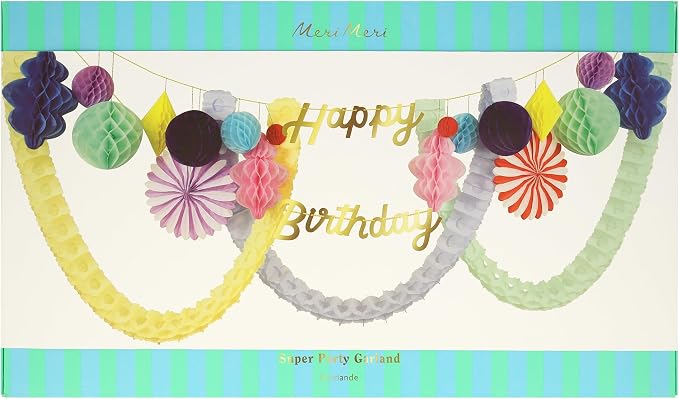 Meri Meri Honeycomb Happy Birthday Banner (Pack of 1), 2 Strands | 9' Birthday Party Garland (13' Including Excess Cord), Meri Meri Garland for Party Decorations, Reusable