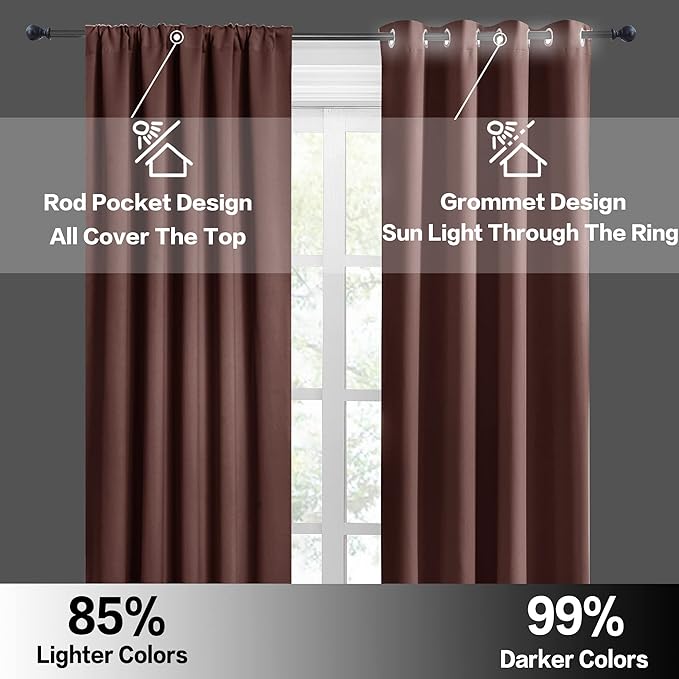 RYB HOME Cafe Blackout Curtains 24 inch Length, RV Curtains for Camper Windows, Mini Short Small Insulating Light UV Blocking Privacy Half Window Tiers, Width 29 by Length 24, Chocolate Brown, 2 Pcs