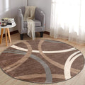 Rugshop Wavy Circles Modern Jute Backing Living Room Round Rug Brown 8' | Round, Bedroom, Dining Room, Home Office, Kitchen, Entryway, Hallway, Nursery, Kids Room, Guest Room, High Traffic Area