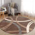 Rugshop Wavy Circles Modern Jute Backing Living Room Round Rug Brown 6'6" | Round, Size 6'6", Bedroom, Dining Room, Home Office, Kitchen, Entryway, Hallway, Nursery, Kids Room, Guest Room