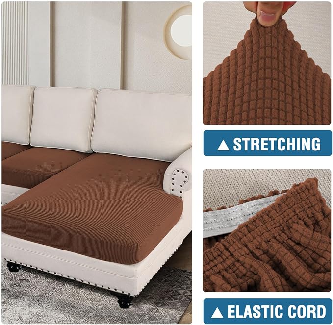 H.VERSAILTEX Sectional Couch Covers 4 Pieces Sofa Seat Cushion Covers L Shape Separate Cushion Couch Chaise Cover for Both Left/Right Sectional Couch (Seat Only: 1 Chaise + 3 Sofa, Caramel)