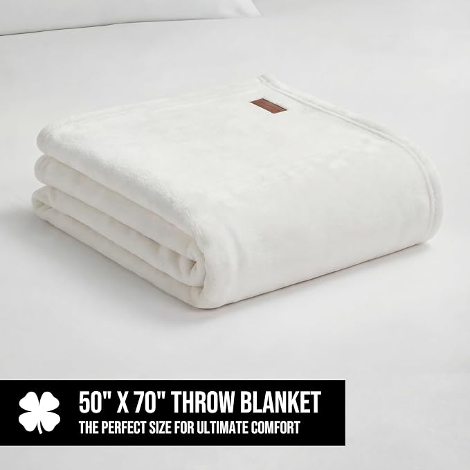 Lucky Brand Solid Plush Throw Blanket, Snowy White, 50"x70" | Soft, Cozy, Timeless Comfort
