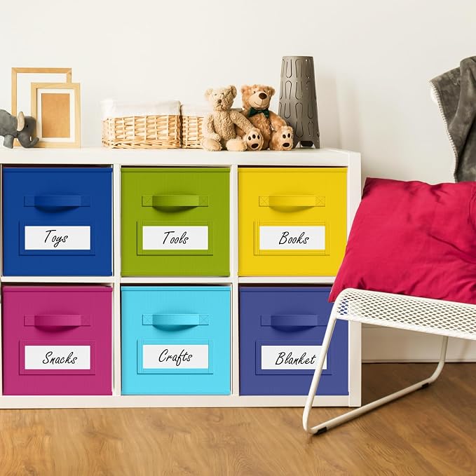 Teenyyou 10 Pack Fabric Storage Cubes 11 Inch Collapsible Cube Bins with Label Window & Handle Foldable Organizers Baskets for Shelf Closet Nursery Kids Room Clothes Book Toy(Candy)