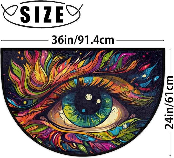 Evil Eye Half Round Doormat Colorful Eye Semi Circle Area Rug Non Slip Indoor Outdoor Entrance Half Moon Rug Absorbent Durable Washable Front Floor Mat for Kitchen Bedroom Patio Fireplace Eye Pad