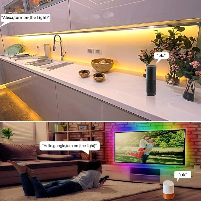 MIHEAL 5050 WiFi RGB LED Strip 65.6Ft IP65 Waterproof Black PCB Kit | Smart WiFi flexible PCB 5050 LED light strip soft bendable For home tv decor