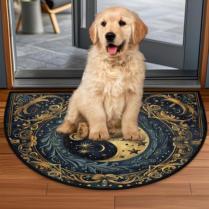 Ethnic Yin Yang Half Round Door Mat Non-Slip Semi Circle Rug Washable Half Moon Floor Rug Absorbent Bathroom Area Rugs for Outdoor Indoor Fireplace Mat Entryway Kitchen Decor Rugs