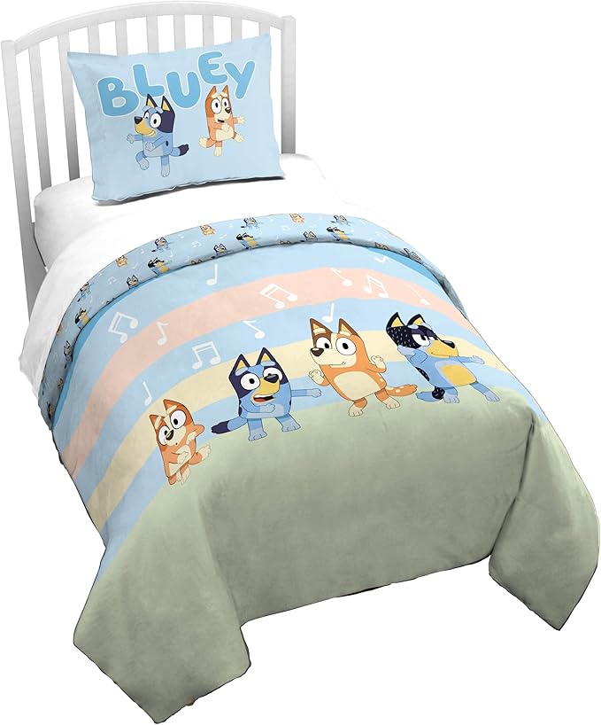 Jay Franco Duvet Cover Set – 2 Piece Comforter Cover and Sham Set, Super Soft Cozy Kids Bedding (Insert Not Included) Multi - Bluey, Twin
