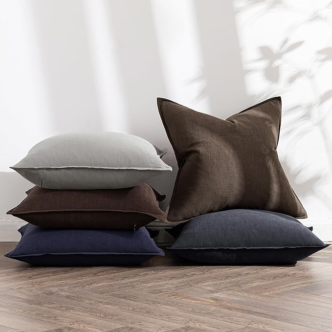 MIULEE Decorative Linen Pillow Covers 20x20 Inch Dark Brown Boho Farmhouse Neutral Winter Couch Throw Pillows for Bed Pack of 2 Accent Modern Pillowcase Sofa Livingroom Home Decor