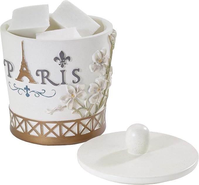 Avanti Linens - Covered Jar, Hand Painted Resin, Countertop Accessories, Chic Bathroom Decor (Paris Botanique Collection)