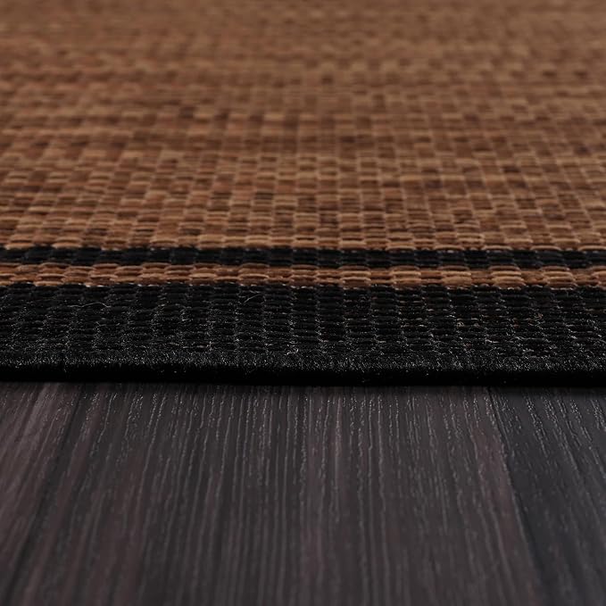 CAMILSON Indoor Outdoor Rug, 8x10 Bordered Nut Brown Black Modern Area Rugs for Indoor and Outdoor Patios, Kitchen and Hallway Mats, Washable Porch Deck Outside Carpet (Bordered Nut Brown, 8 x 10)