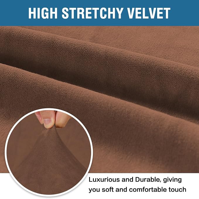 H.VERSAILTEX Stretch Velvet Armchair Cover Couch Covers 1 Cushion Chair Slipcover for Living Room Furniture Cover Crafted from Thick Comfy Rich Velour (Chair 31"-49", Caramel Cafe)